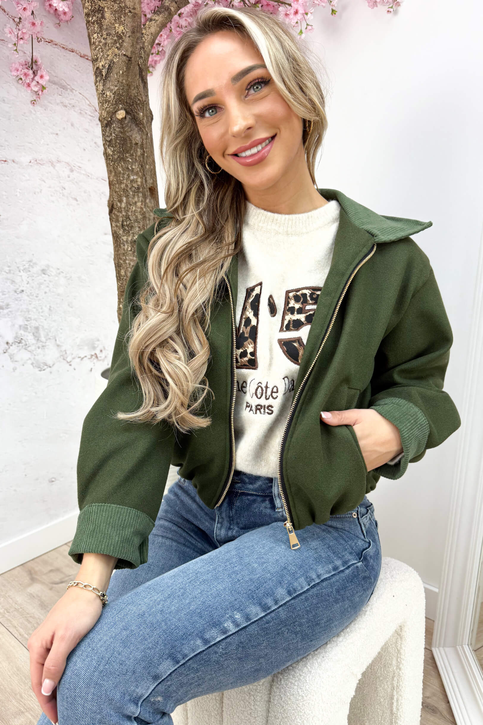 Corduroy vilt bomber - Groen