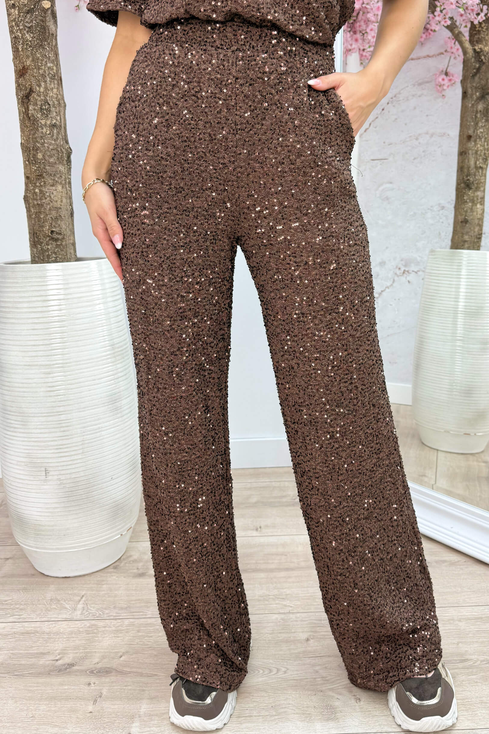 Lovely paillets pants - Bruin