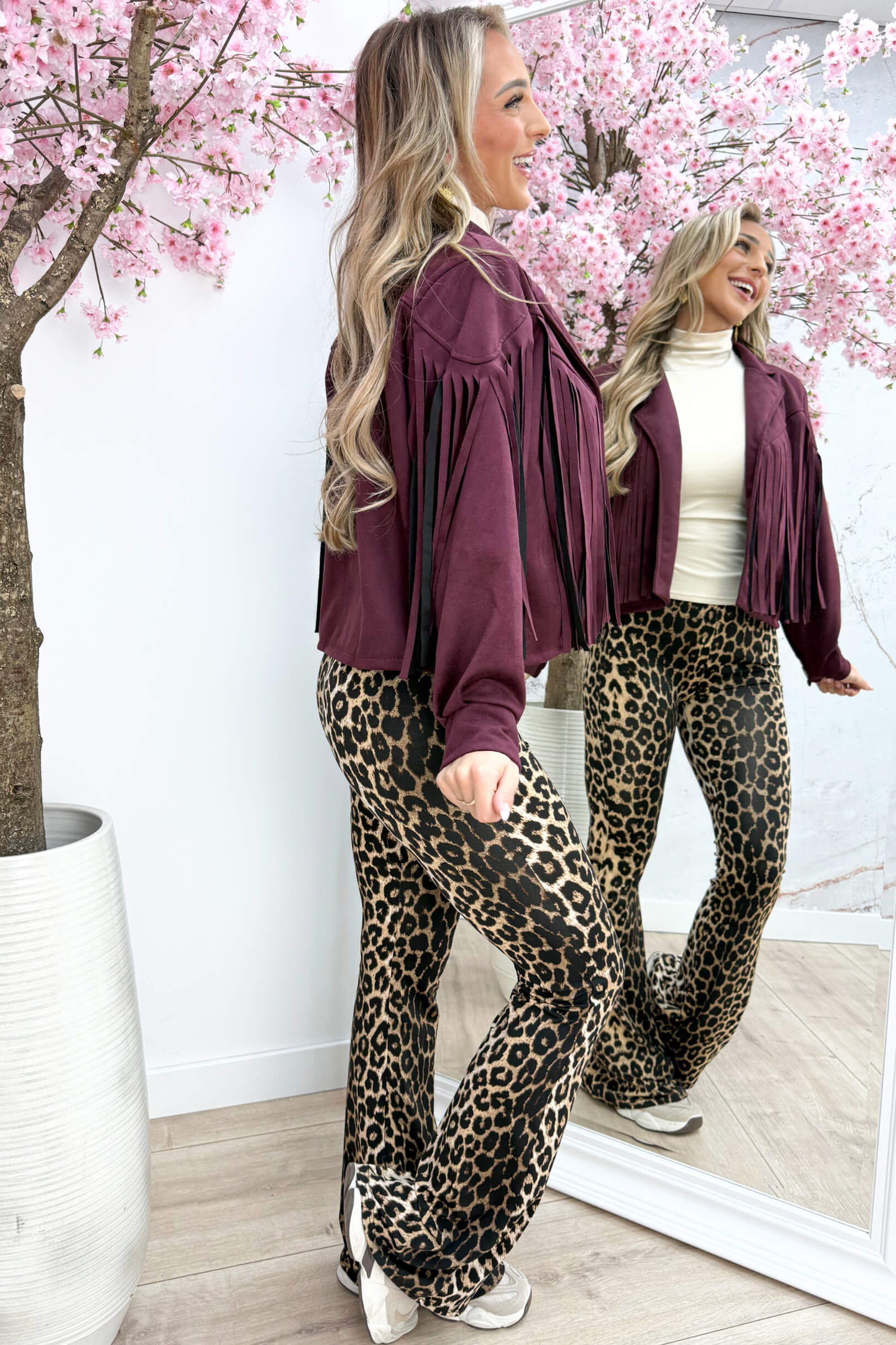 Yeehaw fringe suede look jacket - Bordeaux