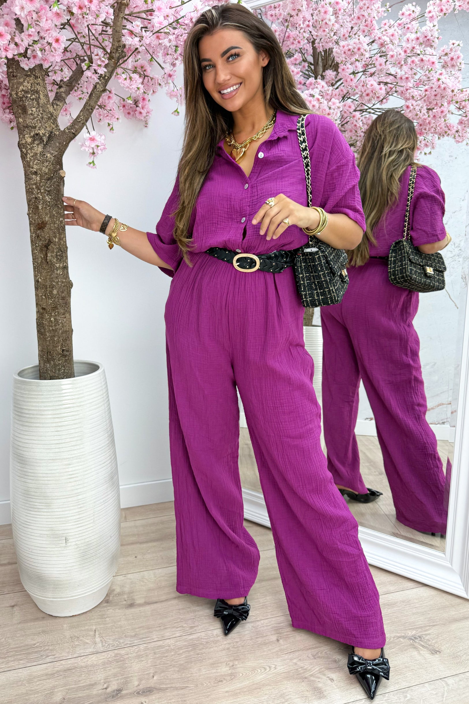 Stay cute cotton jumpsuit - Berry purple