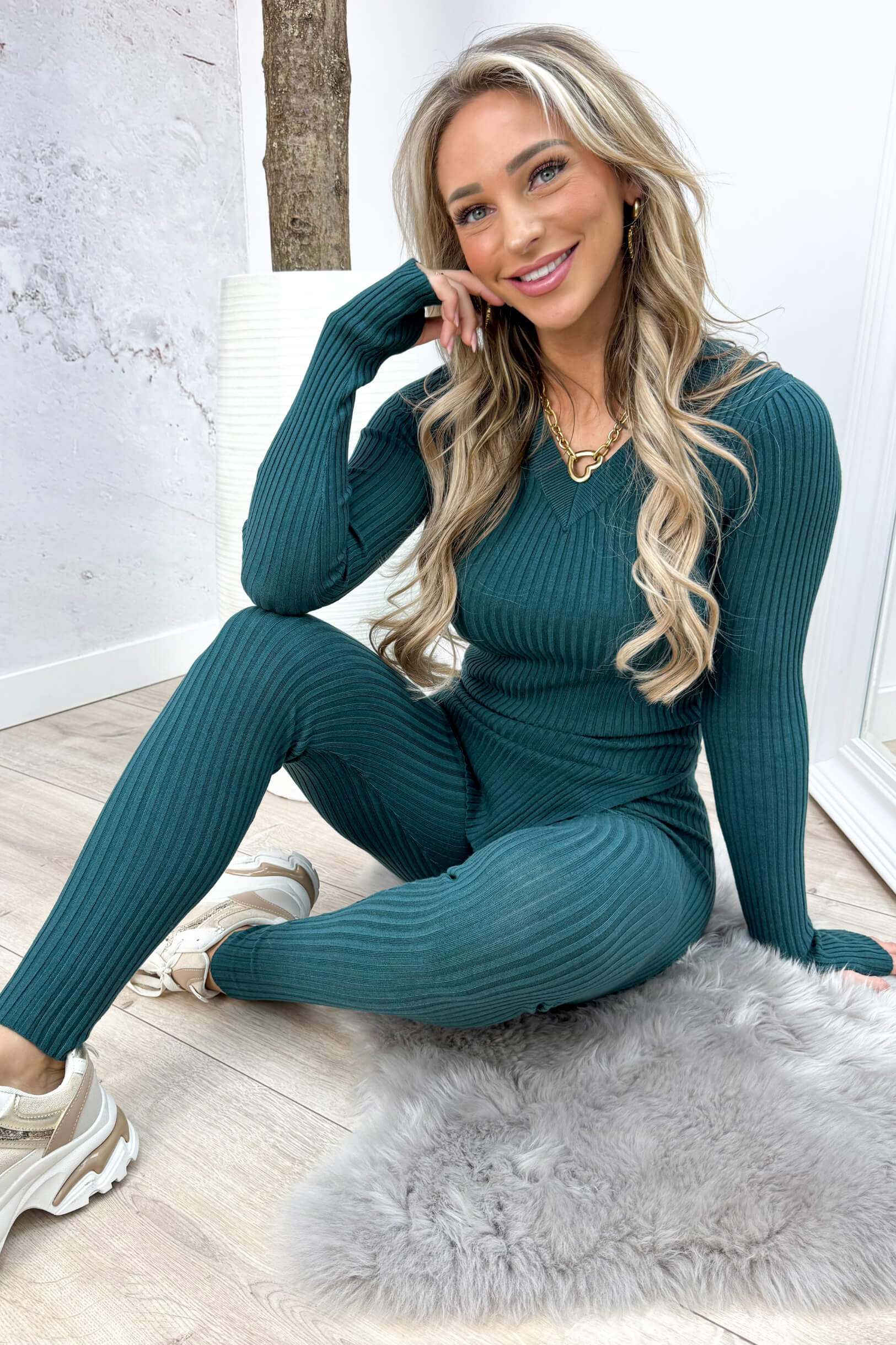 Ribbed comfy co-ord - Petrol