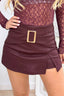 Jupe-short fendue aspect cuir touche d'or - Bordeaux