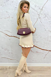 Cute ruffle gold button dress - Beige