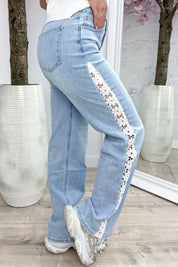 Lace edge straight leg jeans - Jeans blue