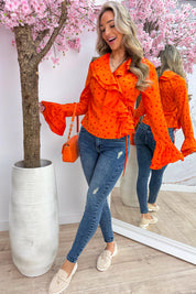 Polkadot ruffle blouse - Oranje