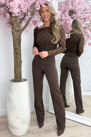 Essential off shoulder lace topje - Bruin