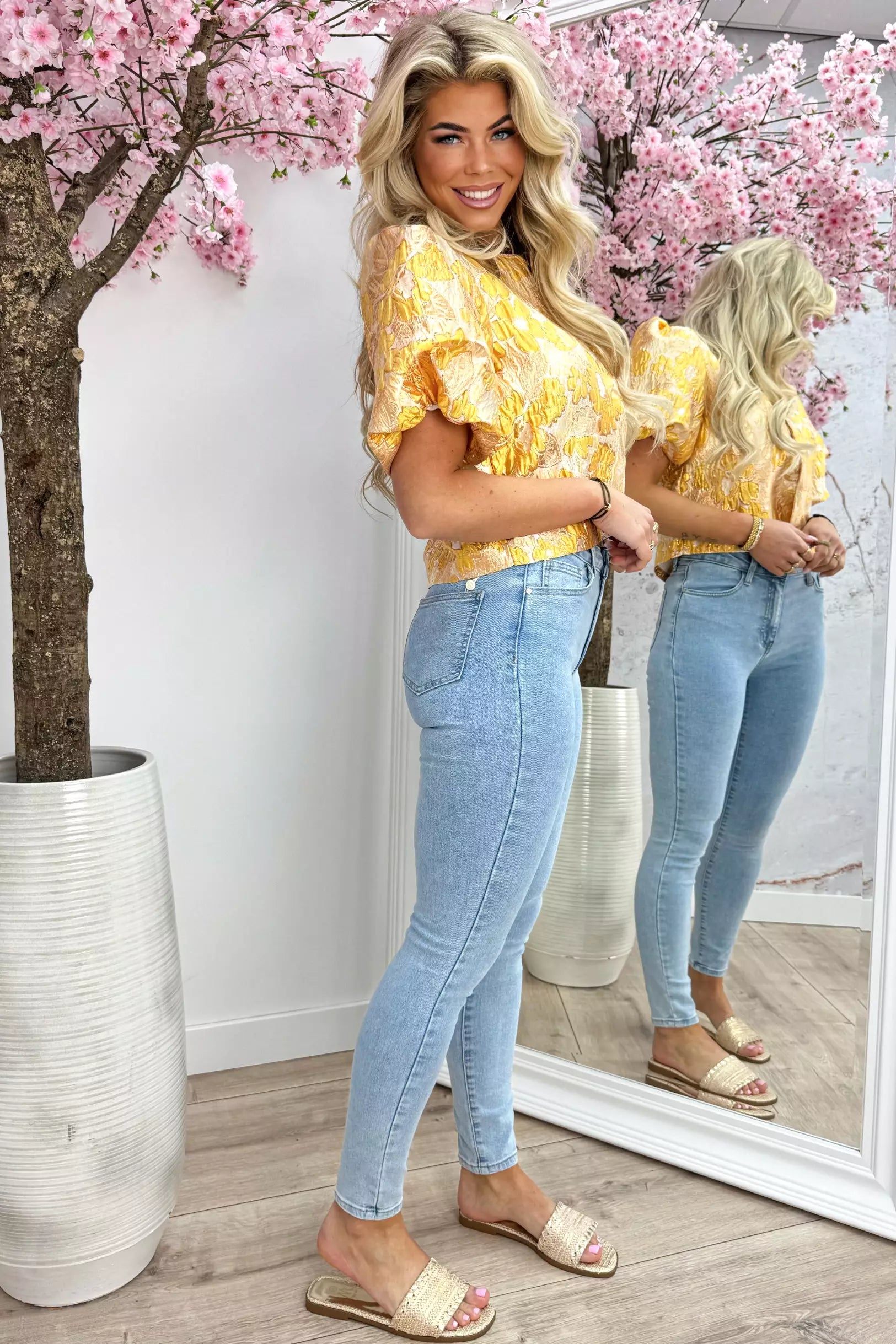 Flower poffie topje - Geel