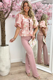 Flowers and bows poffie topje - Roze