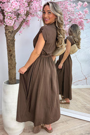 Classy belted dress (Incl. riem) - Dk. Bruin