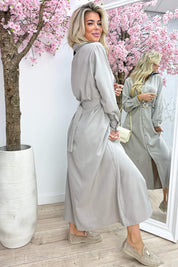 Golden detail maxi dress - Lt. grijs