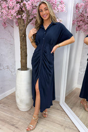 Draped bow dress - Navy