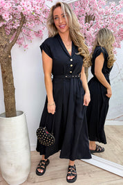 Classy belted dress (Incl. riem) - Zwart