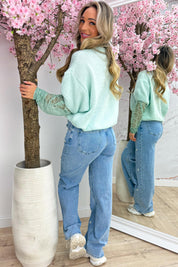 Lace sleeve trui - Mint