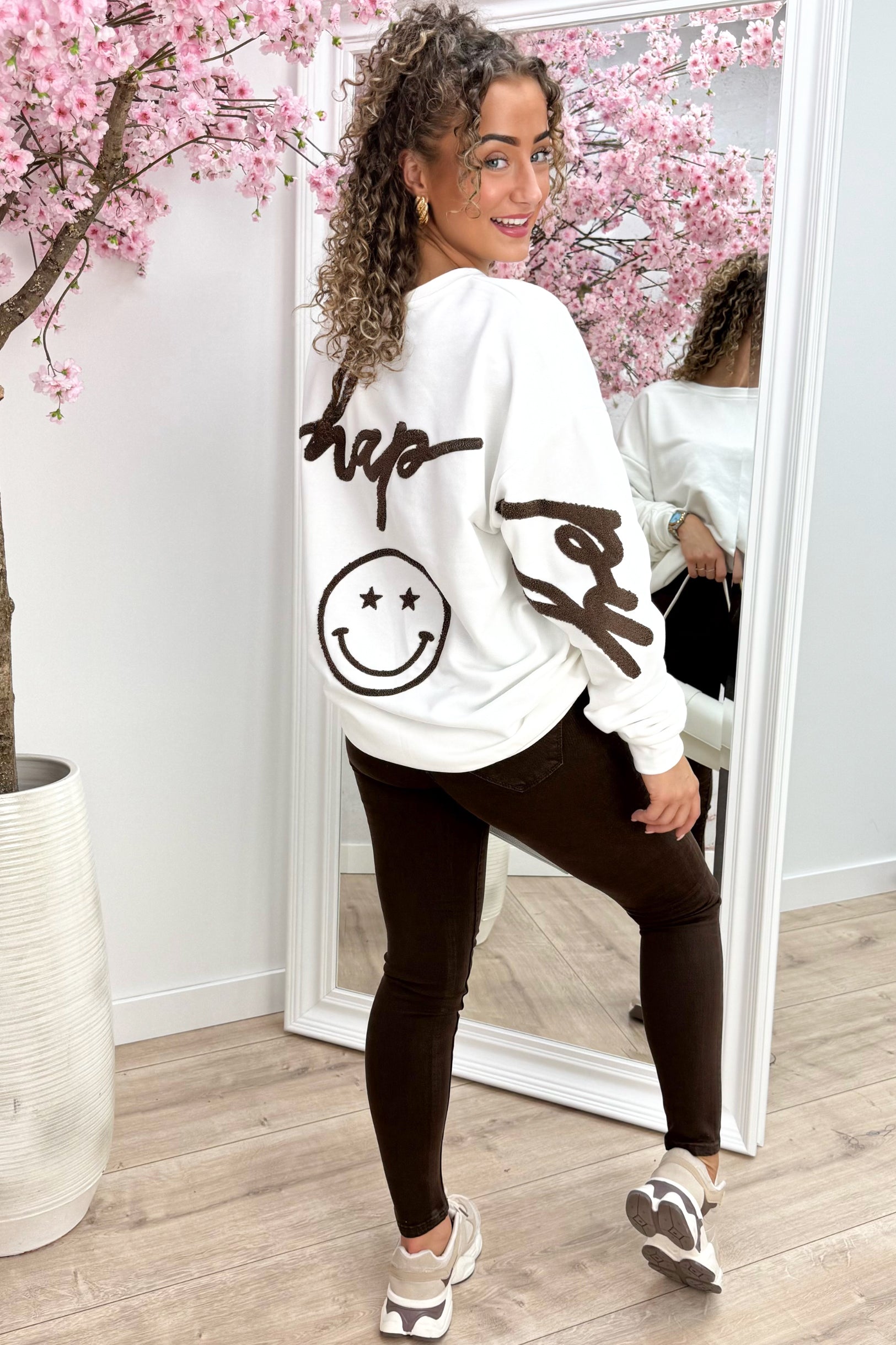 Sii felice maglione oversize - bianco