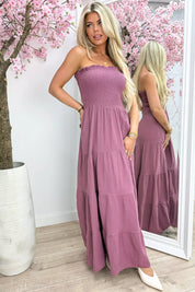 Sweet strapless cotton dress - Dk. roze