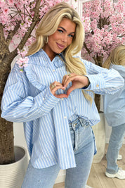 Ruffly heart stripe blouse - Sky blue