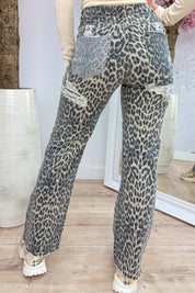 Sparkle pocket leopard wide leg jeans - Taupe