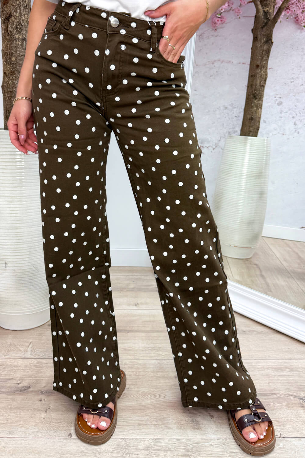 Polkadot wide leg jeans - Bruin