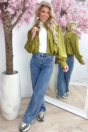 Always right suede look bomber - Olijf