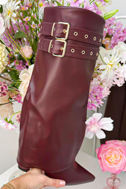Leather look fold over heels - Bordeaux