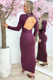 Ribbed open back maxi dress - Bordeaux