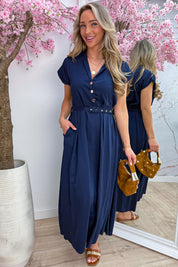 Classy belted dress (Incl. riem) - Navy
