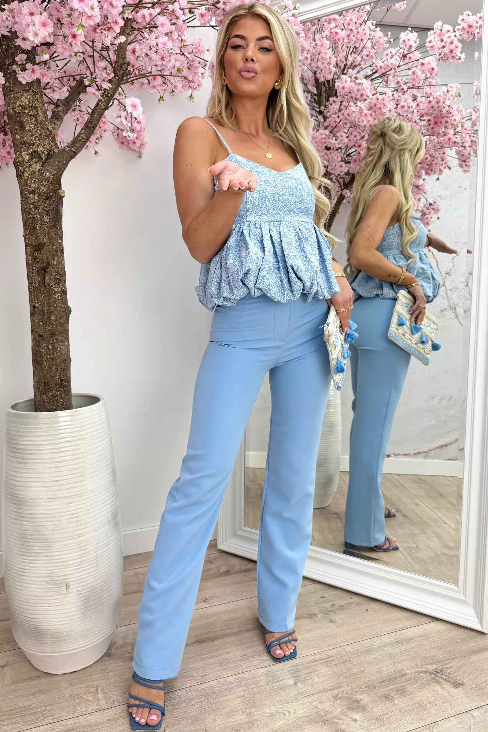 Cute bloom topje - Sky blue