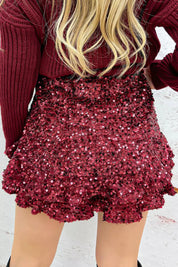 Night Out Paillet Ruffle Skort - Bordeaux