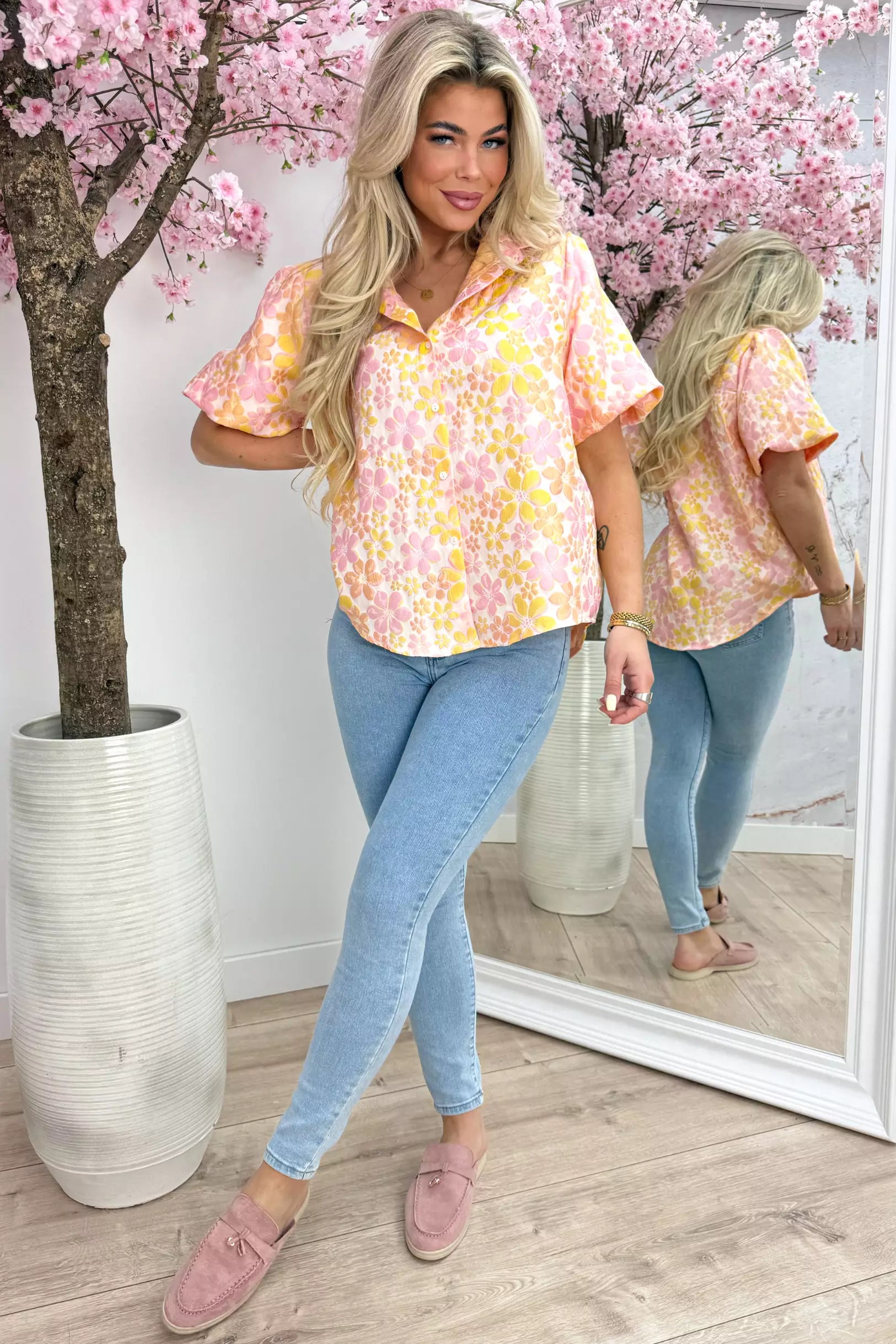 Wrapped in flowers blouse - Lollypop roze