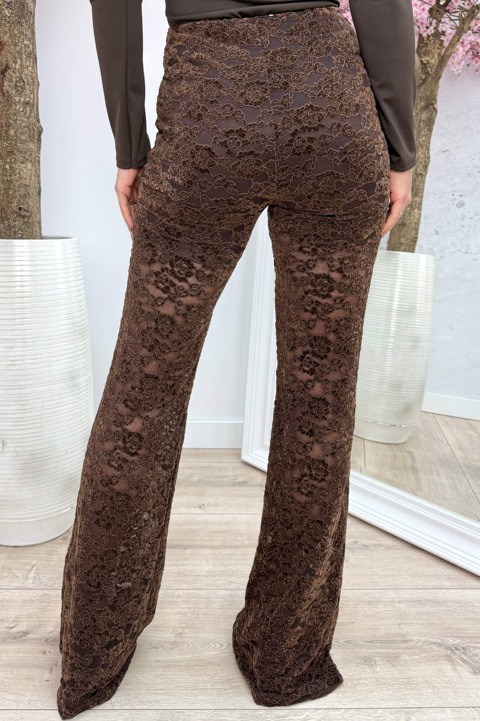 Velvet lace flair pants - Bruin