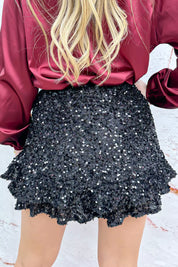 Night out paillet ruffle skort - Zwart