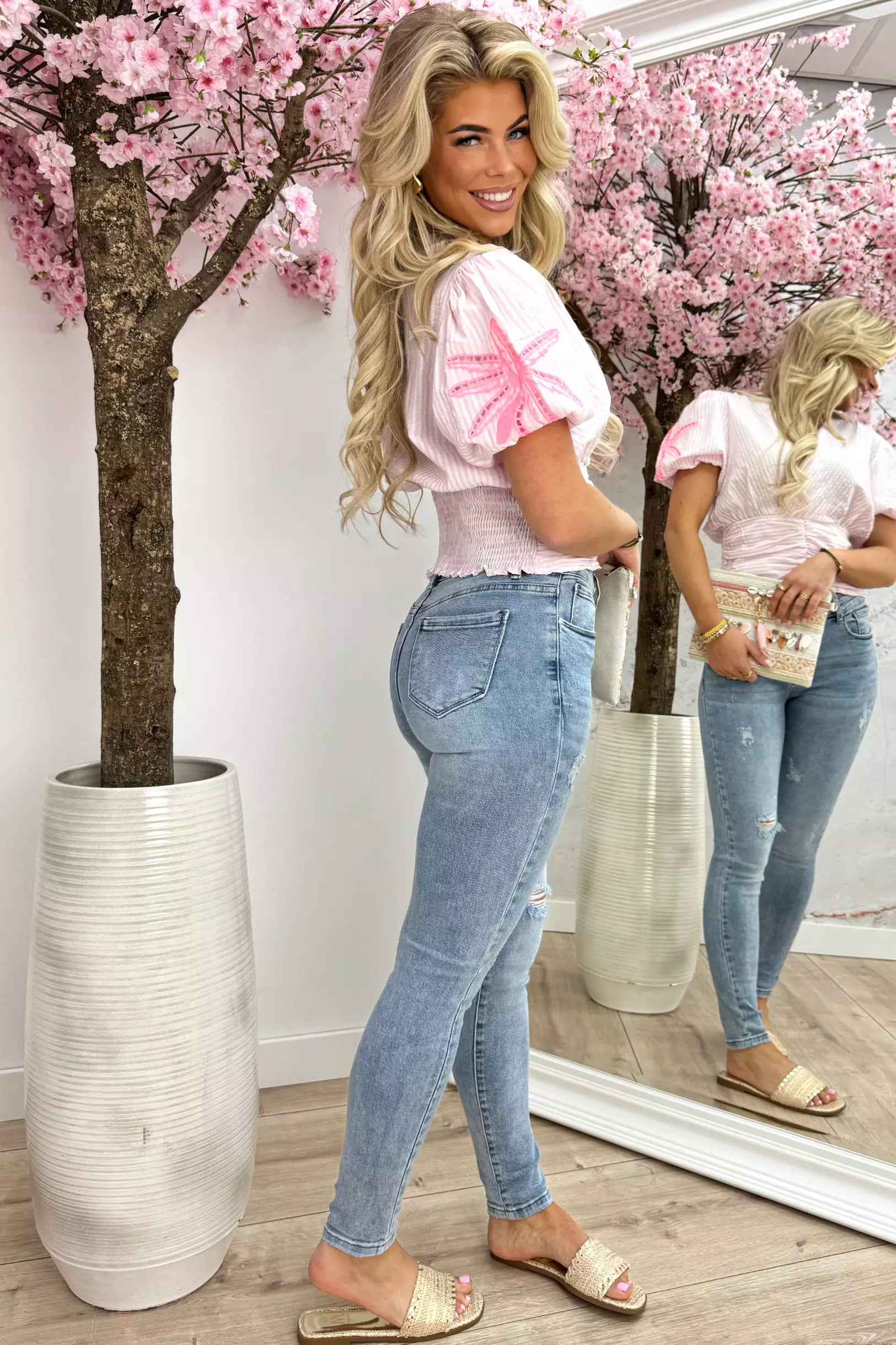 Nettes Palmstreifen -Kumpel oben - Pink