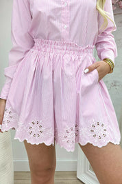 Embroidery stripe short - Roze