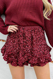Night Out Paillet Ruffle Skort - Bordeaux