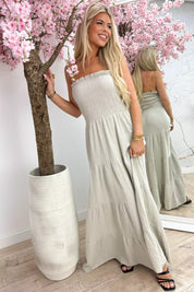Sweet strapless cotton dress - Beige