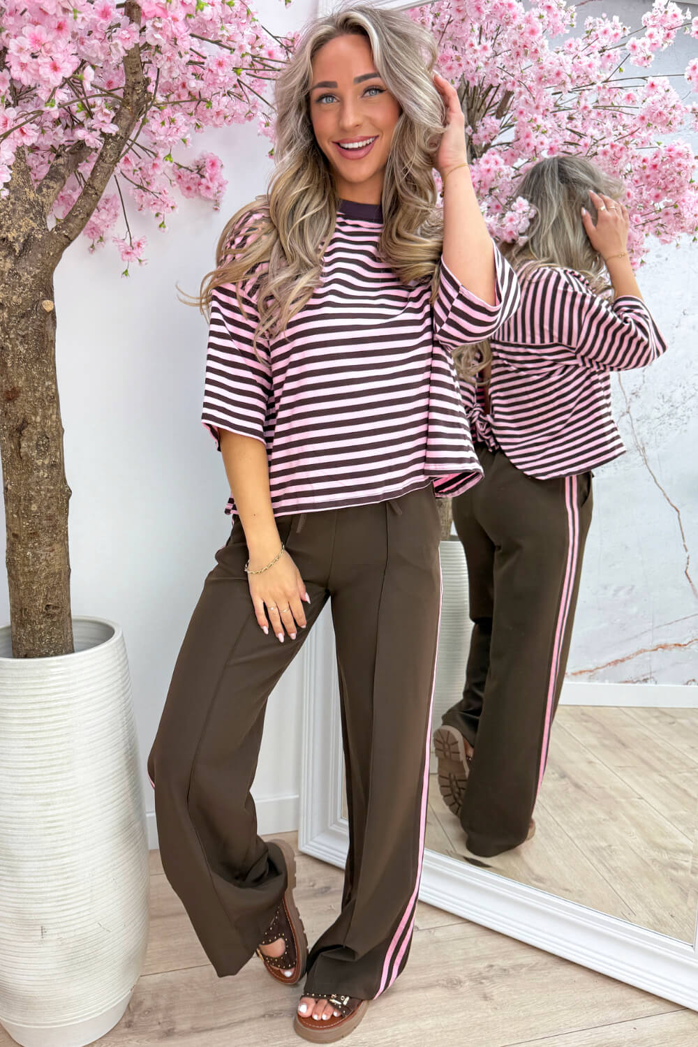 Bow stripe topje - Bruin