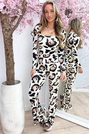 Big leopard squared travel topje - Bruin