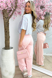 Bonjour stripe T-shirt - Sky blue