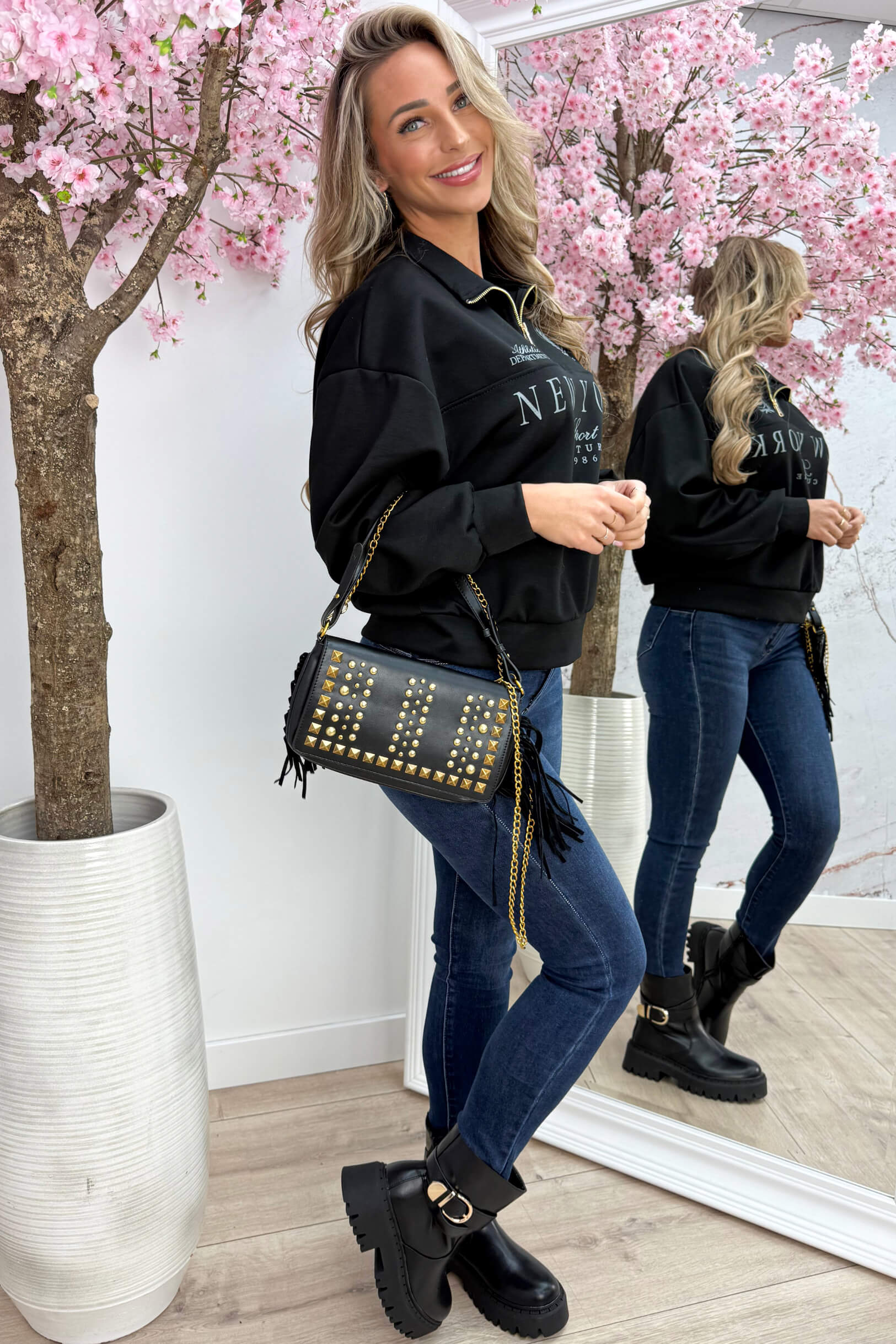 NY zipper sweater - Zwart