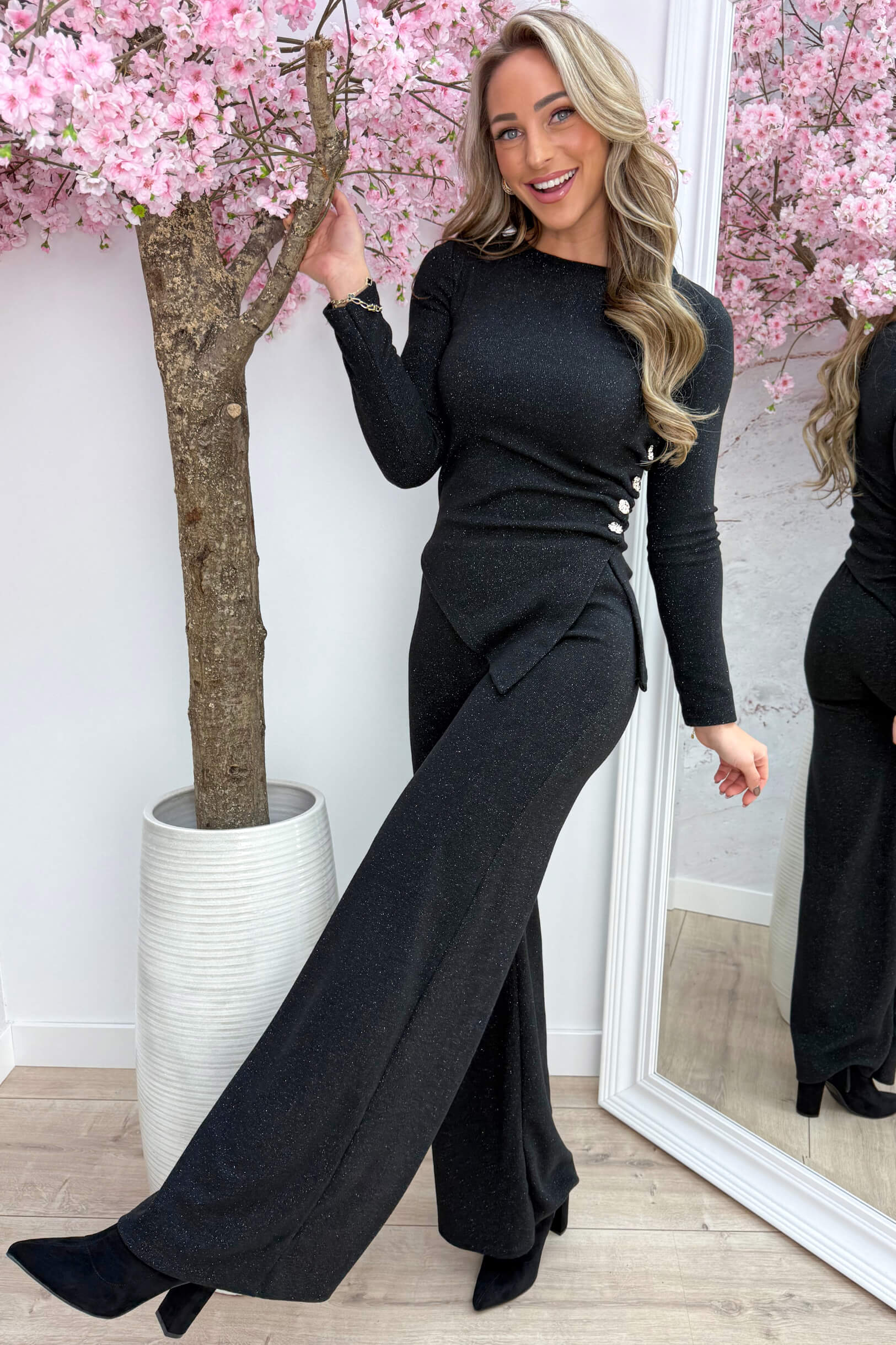 Glitter draped comfy co-ord - Zwart