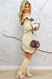 Cute ruffle off shoulder dress - Beige