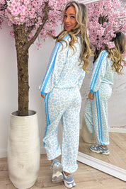 Striped leopard comfy co-ord - Sky blue