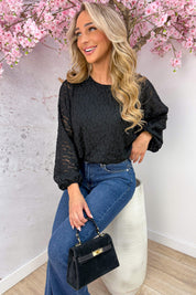 Lace puff topje - Zwart