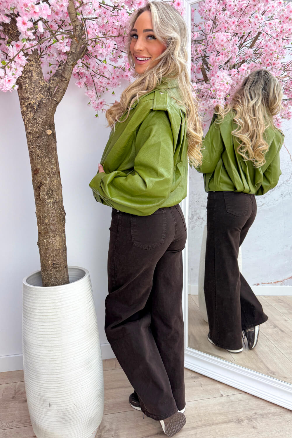 So cool leather look jacket - Olive