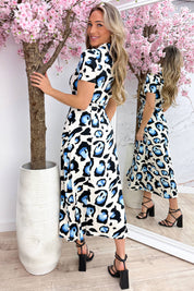 Big leopard travel dress - Sky blue
