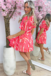 Coral sunset cross over ruffle dress - Koraal