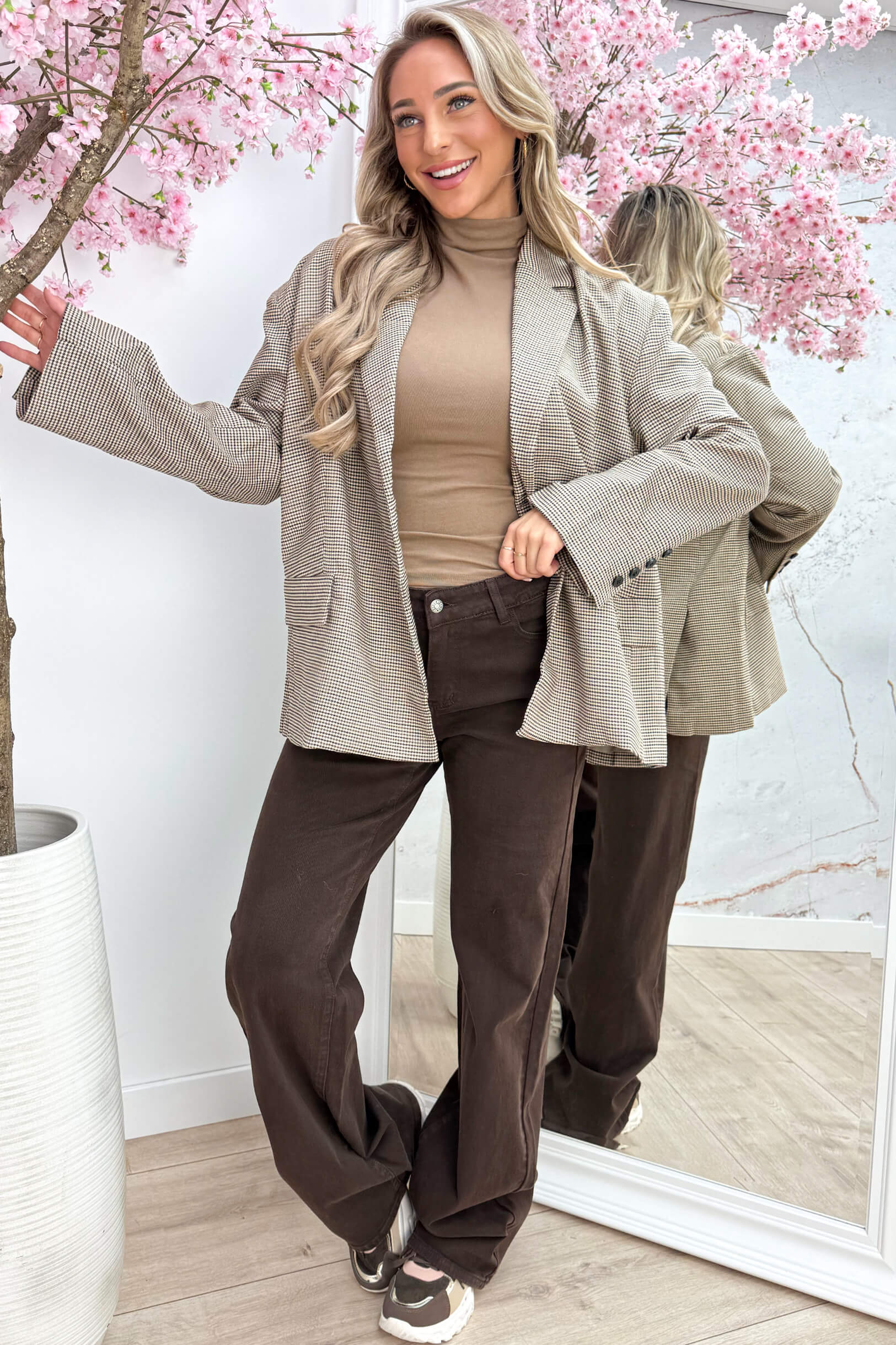 Oversized checkered blazer - Beige