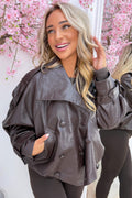 Trench meets leather look jacket - Brown
