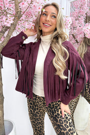 Yeehaw fringe suede look jacket - Bordeaux