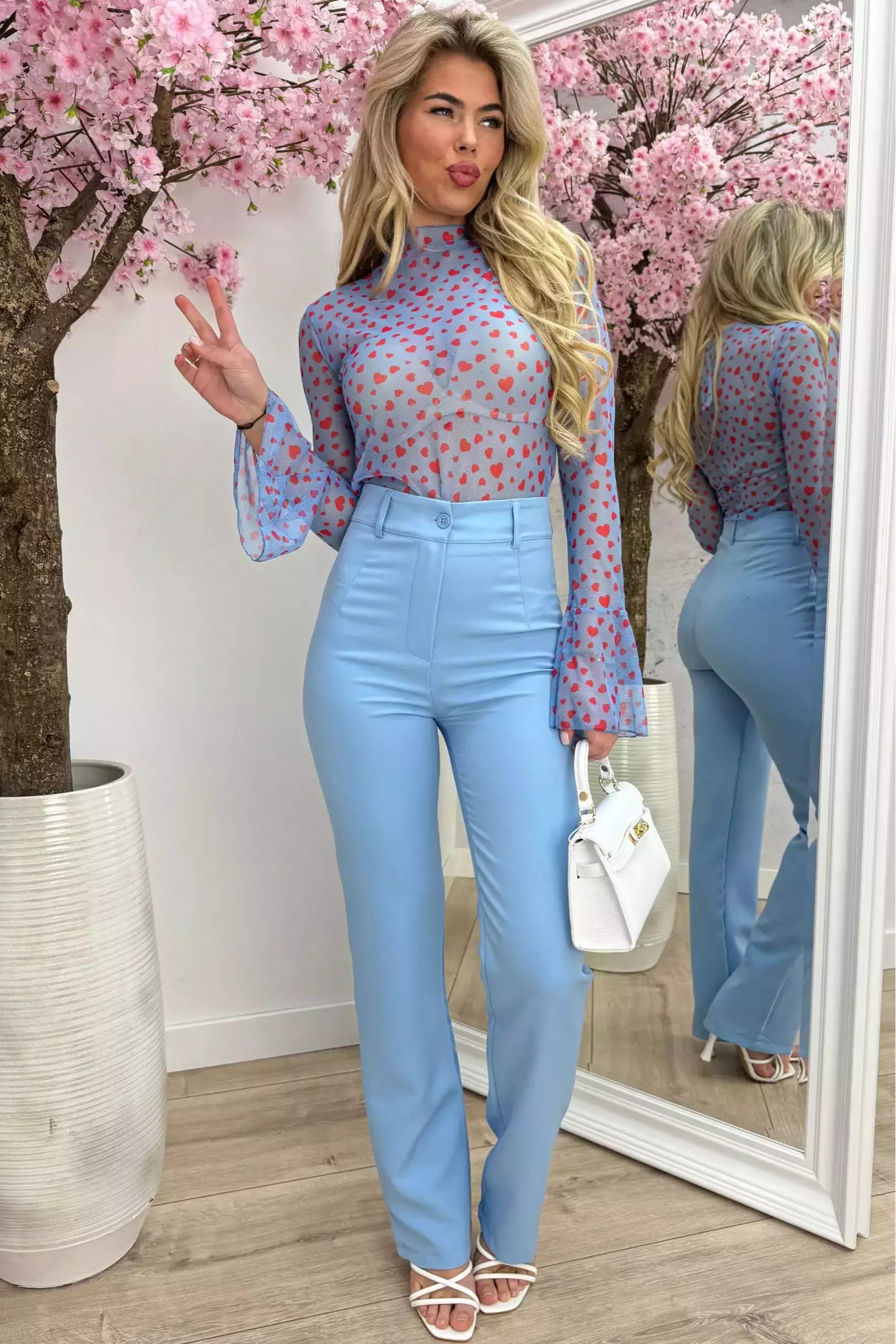 Hearts mesh topje - Sky blue